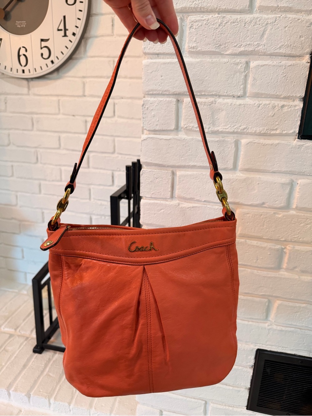Vintage Coach Coral Leather Shoulder Hobo with Gold Hardware